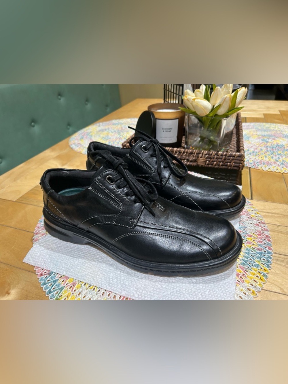 Clarks Gessler Lace Oxford Black Leather Shoes Men’s Size 9.5